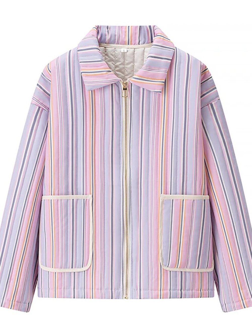 Sunday Up Striped Pastel Zip-Front Women's Jacket Quilted Size Small Women's